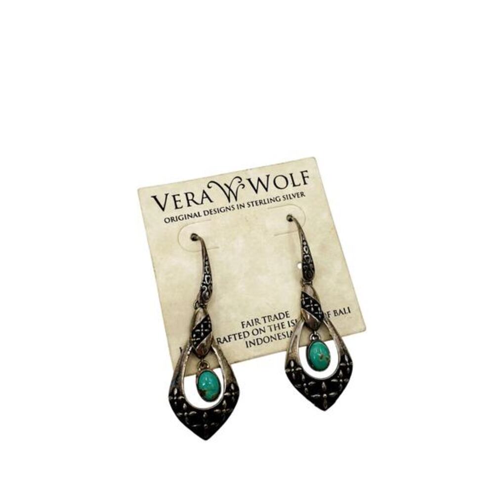 Vera Wolf Turquoise Sterling‎ Silver Dangle Earrings
